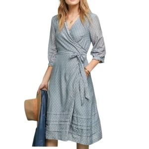 Trovata Birds of Paradise Blue white Polka Dot Silk Blend Wrap dress sz: XS